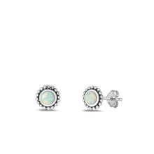 Load image into Gallery viewer, Sterling Silver Oxidized White Lab Opal Earrings-7.8mm