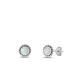 Sterling Silver Oxidized White Lab Opal Earrings-7.8mm