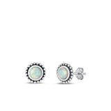 Sterling Silver Oxidized And Polished Round White Lab Opal Earrings
