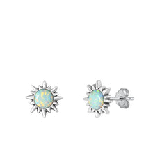 Load image into Gallery viewer, Sterling Silver Oxidized White Lab Opal Earring-11mm