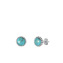 Load image into Gallery viewer, Sterling Silver Oxidized Genuine Turquoise Stone Round Earrings