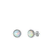 Load image into Gallery viewer, Sterling Silver Oxidized White Lab Opal Earrings-7.3mm