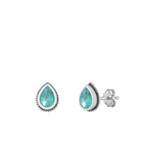 Load image into Gallery viewer, Sterling Silver Oxidized Drop Genuine Turquoise Stone Earrings