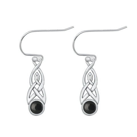 Sterling Silver Oxidized Black Agate Earrings-23.8mm