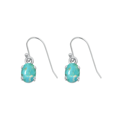 Sterling Silver Rhodium Plated Oval Genuine Turquoise Stone Earrings