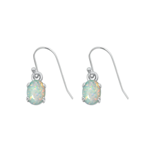Load image into Gallery viewer, Sterling Silver Rhodium Plated Oval White Lab Opal Earrings