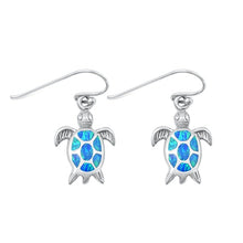 Load image into Gallery viewer, Sterling Silver Rhodium Plated Blue Lab Opal Turtle Earring-15.5mm