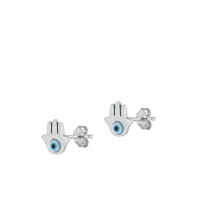 Sterling Silver Oxidized Hamsa Mother Of Pearl Stone Earrings