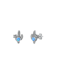 Load image into Gallery viewer, Sterling Silver Oxidized Cactus Blue Lab Opal Earrings