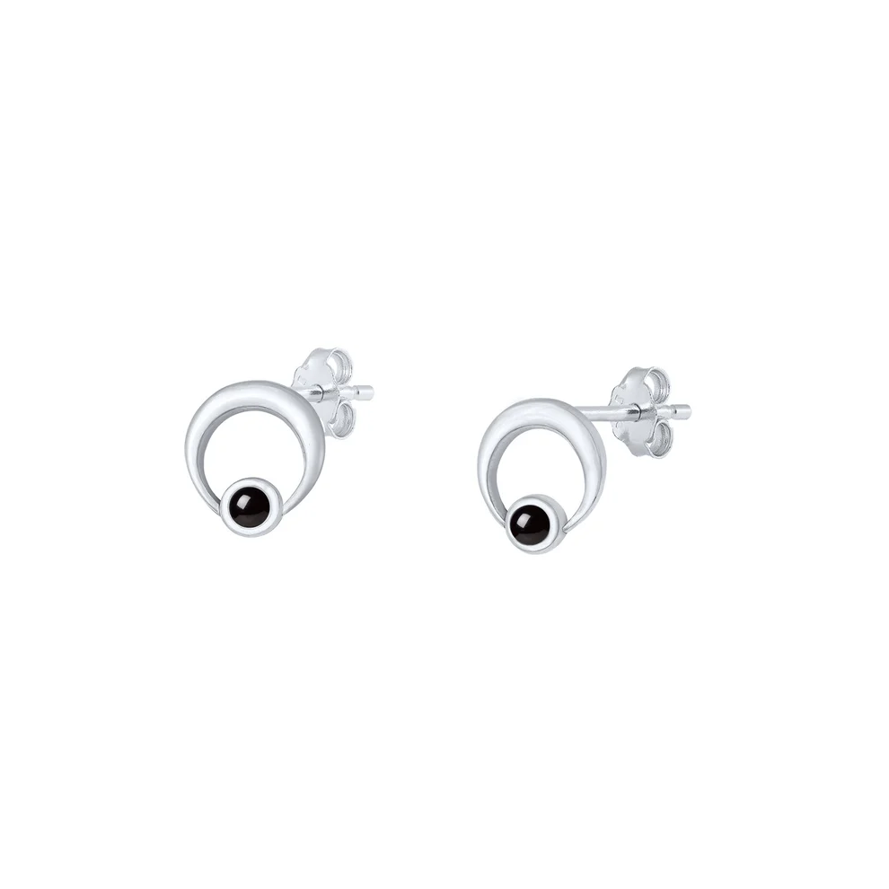 Sterling Silver Oxidized Black Agate Stone Earrings