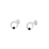 Sterling Silver Oxidized Round Black Agate Stone Earrings