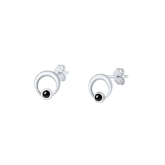 Sterling Silver Oxidized Black Agate Stone Earrings