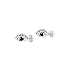 Sterling Silver Oxidized Eye Black Agate Stone Earrings
