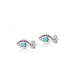 Sterling Silver Oxidized Evil Eye Genuine Turquoise Stone Earring
