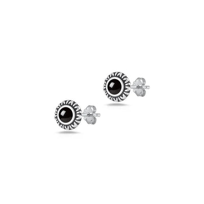 Sterling Silver Oxidized And Polished Black Onyx Sunburst Earrings