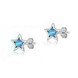 Sterling Silver Oxidized And Polished Star Blue Lab Opal Earrings