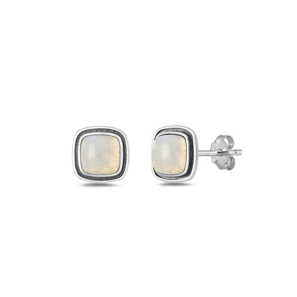 Sterling Silver Oxidized Moonstone Earrings