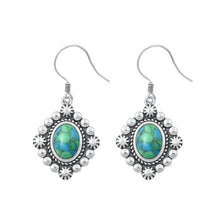Load image into Gallery viewer, Sterling Silver Oxidized And Polished Genuine Turquoise Stone Earrings