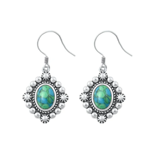 Load image into Gallery viewer, Sterling Silver Oxidized Genuine Turquoise Stone Earrings