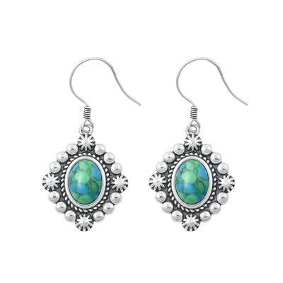 Sterling Silver Oxidized Genuine Turquoise Stone Earrings