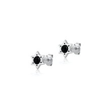 Load image into Gallery viewer, Sterling Silver Oxidized And Polished Star Of David Black Onyx Stone Earrings