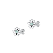 Load image into Gallery viewer, Sterling Silver Oxidized And Polished Flower Larimar Stone Earrings