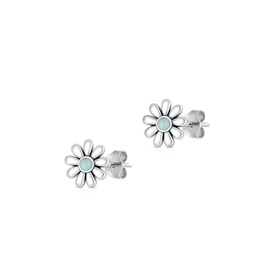 Sterling Silver Oxidized And Polished Flower Larimar Stone Earrings
