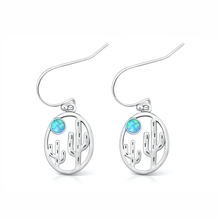 Load image into Gallery viewer, Sterling Silver Oxidized And Polished Cactus Blue Lab Opal Earrings