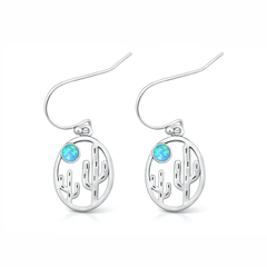 Sterling Silver Oxidized And Polished Cactus Blue Lab Opal Earrings