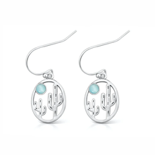 Load image into Gallery viewer, Sterling Silver Oxidized And Polished Cactus Larimar Stone Earrings
