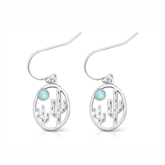 Sterling Silver Oxidized And Polished Cactus Larimar Stone Earrings