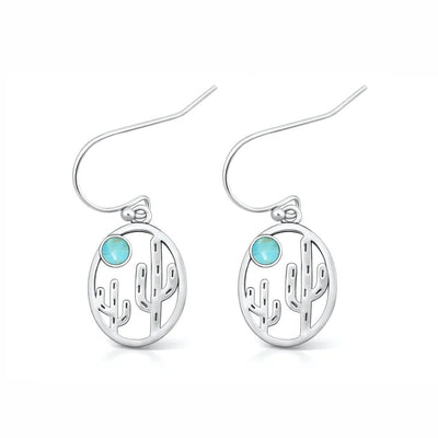 Sterling Silver Oxidized And Polished Turquoise Cactus Earrings