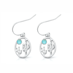 Sterling Silver Oxidized And Polished Cactus Turquoise Stone Earrings
