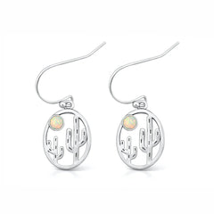 Sterling Silver Oxidized And Polished Cactus White Lab Opal Earrings
