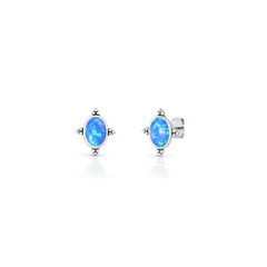 Sterling Silver Oxidized And Polished Bali Style Blue Lab Opal Earrings