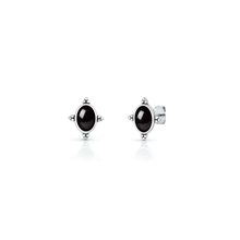 Load image into Gallery viewer, Sterling Silver Oxidized And Polished Bali Style Black Onyx Stone Earrings