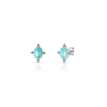 Load image into Gallery viewer, Sterling Silver Oxidized And Polished Bali Style Turquoise Stone Earrings