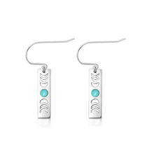 Load image into Gallery viewer, Sterling Silver Oxidized And Polished Moon Phases Genuine Turquoise Stone Earrings