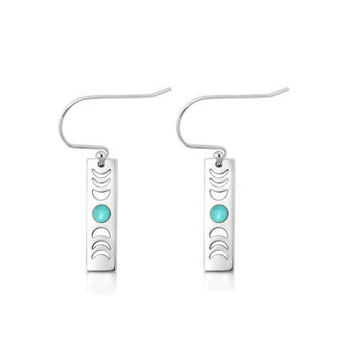 Sterling Silver Oxidized And Polished Moon Phases Genuine Turquoise Stone Earrings