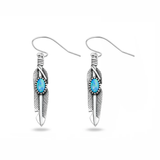 Sterling Silver Oxidized And Polished Feather Blue Lab Opal Earrings