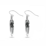 Sterling Silver Oxidized And Polished Black Onyx Feather Earrings