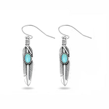 Load image into Gallery viewer, Sterling Silver Oxidized And Polished Turquoise Feather Earrings