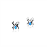 Sterling Silver Oxidized And Polished Spider Blue Lab Opal Earrings