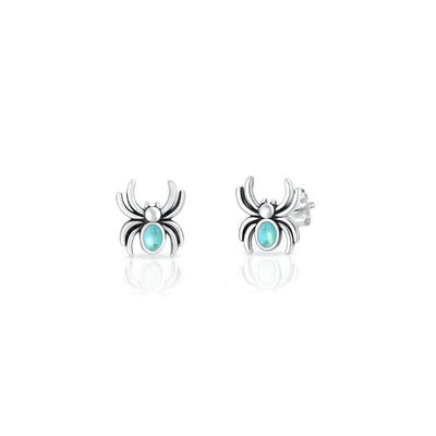 Sterling Silver Oxidized And Polished Spider Turquoise Stone Earrings