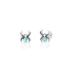 Sterling Silver Oxidized And Polished Spider Turquoise Stone Earrings