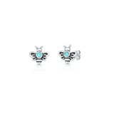 Sterling Silver Oxidized And Polished Bee Turquoise Stone Earrings