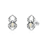 Sterling Silver Oxidized And Polished Moonstone Spider Earrings