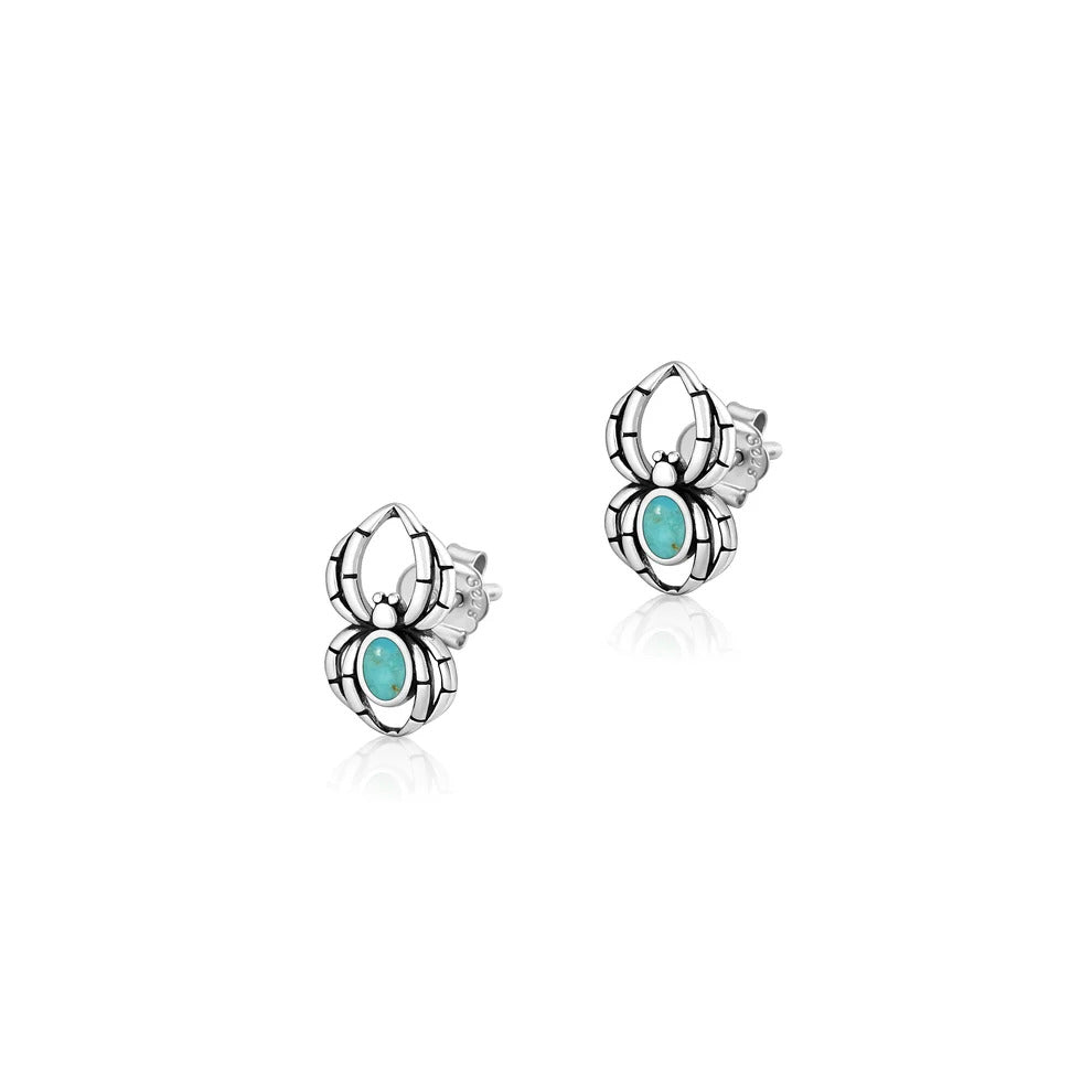 Sterling Silver Oxidized And Polished Turquoise Spider Earrings