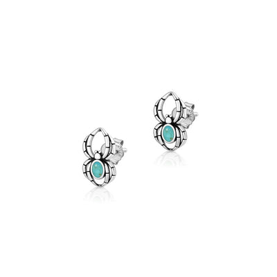 Sterling Silver Oxidized And Polished Turquoise Spider Earrings