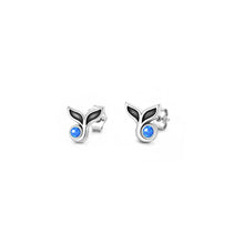 Load image into Gallery viewer, Sterling Silver Oxidized And Polished Whale Tail Blue Lab Opal Earrings
